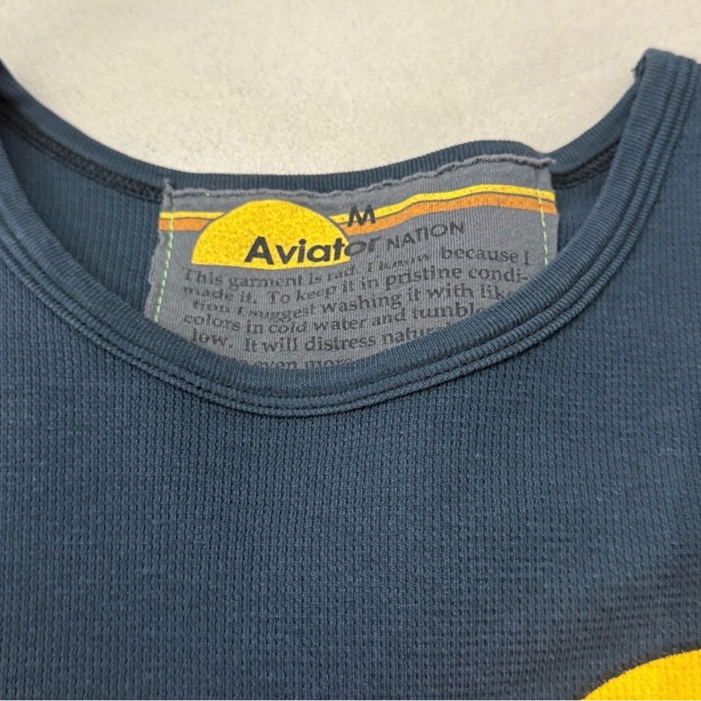 Aviator Nation L/S  Thermal Smiley Top Navy Unisex Medium West Coast Made in USA - Picture 5 of 9
